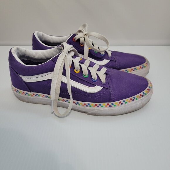 Vans Old Skool Purple Rainbow Checkered Size 5 Junior - Picture 5 of 7